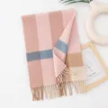 Women winter pink plaid scarf cozy tassel warm neck wrap soft cashmere feel fashion accessory - Pink Blue Plaid