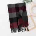 Klassischer Herbst Winter Karierter Wollschal für Damen, warmer weicher Fransen Schal. - FHY24-7019-1 Grau-Schwarz-Rot Kariert