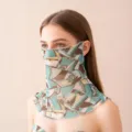 Maschera facciale di protezione solare da donna, collo in rete traspirante, stampa geometrica foulard - Alba di Primavera Smeraldo