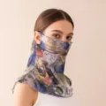 Velo da viso con protezione solare stampato floreale, scaldacollo traspirante variante estiva. - Floreale Viola Blu