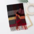 Klassischer mehrfarbiger Karomuster Wollschal mit Fransen, weiches warmes Winter Halstuch. - FHY24-7019-4 Rot-gelb-schwarzes Karo