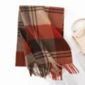 Winter warm wool plaid scarf with tassel for men and women classic vintage fashion accessory - FHY24-7035-2 Red Coffee Plaid