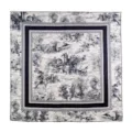 Elegant mulberry silk square scarf for women, classic pastoral print shawl and neckerchief. - Navy Jungle Castle