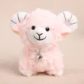 Rosa Plüsch Schaf Anhänger Schlüsselanhänger, süße Stofftier Puppe mit Perlenkette und Herz. - Krummhornschaf Anhänger mit Perlenkette / Ca. 14 cm / 52 g / Rosa