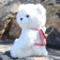 Weißer Plüsch Teddybär mit abnehmbarem rosa Rucksack, weiche Stofftier Puppe als Geschenk. - Weiß / 35cm