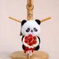 Cute panda plush keychain featuring a mini crochet rose bouquet, soft accessory for bags. - 11cm (53g) / White Panda with Red Flower