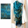 Elegant blue silk scarf with artistic floral print, lightweight long shawl for women. - FHZ25-9693-1 Blue Plum Blossom Branches