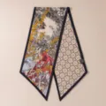 Luxury silk wool twilly scarf, double-sided retro print and geometric cross design. - Double Sided Architecture Navy Blue