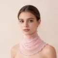 Pink silk mesh neck gaiter fake collar for women, lightweight summer sheer scarf accessory. - Light Pink