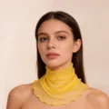 Yellow silk mesh false collar, sheer lightweight neck guard scarf for women summer style. - Yellow