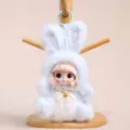 Simatico portachiavi bambola coniglio in peluche pigiama, ciondolo borsa soffice e regalo. - Bambola in vinile in pigiama da coniglio - Blu
