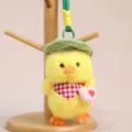 Cute yellow duck plush pendant with hat and scarf, sweet bag charm and key chain gift. - Approx. 13cm / Lotus Leaf Duck - Green Leaf