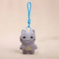 Grey plush cat keychain with blue strap, cute stuffed animal bag hanging charm pendant. - Kitten Pendant / Gray