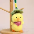 Cute yellow duck plush pendant with green leaf hat soft toy bag charm keychain ornament - Approx. 13cm / Lotus Leaf Duck Holding Green Leaf