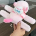 Pink long limbs plush animal toy cute bracelet accessory with mini backpack decor - Slap Bracelet with Ball - Wagging Tail - Pink 16cm