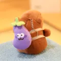 Capybara plush toy keychain cute brown stuffed animal with purple eggplant bag pendant - Approx. 12cm / Double-Layer Back Eggplant