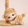 Cute plush vinyl doll keychain, tiger striped animal design, soft bag pendant charm. - Lying Vinyl Yellow Cat Doll Keychain (Approx. 15cm/65g)