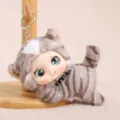 Cute gray striped cat vinyl plush doll keyring, soft toy bag pendant for women and girls. - Lying Vinyl Grey Cat Doll Keychain (Approx. 15cm/65g)