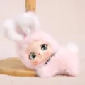 Cute pink bunny plush vinyl doll keychain, fluffy animal bag pendant charm for girls. - Vinyl Doll Prone Rabbit - Approx 15cm/65g Keychain