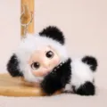 Cute panda plush doll keychain with vinyl face, soft fluffy toy bag pendant for women and girls. - Vinyl Doll Prone Panda - Approx 15cm/65g Keychain