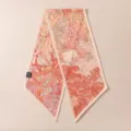 Lussuoso foulard twilly stretto effetto seta con stampa botanica tropicale rosa donna. - Doppia Faccia Stile Riviera