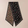 Detailed view of women silk wool long scarf with retro floral print and contrast color design. - Double-Sided Small Floral