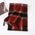 Sciarpa in cashmere a quadri classica, morbida calda sciarpa invernale con frange unisex. - Quadrato Rosso Caffè / 30*180cm