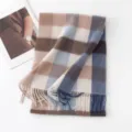 Sciarpa in cashmere a quadri classica blu e marrone, accessorio invernale caldo double-face. - Piccolo Quadro Blu Beige / 30*180cm