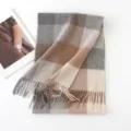 Classica sciarpa in cashmere a quadri, calda sciarpa invernale a doppia faccia con frange donna. - Quadrato Grigio Caffè / 30*180cm