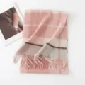 Pink plaid cashmere scarf, soft winter warm wrap with tassels, stylish ladies accessory. - Pink Checkerboard / 30*180cm