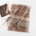 Classic brown plaid cashmere scarf for women and men, soft winter warm fringe neck scarf. - Mocha Plaid / 30*180cm