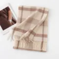 Classic plaid cashmere scarf, soft and warm winter accessory for women and men, beige brown. - Milky White Camel Plaid / 30*180cm
