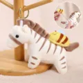 Cute zebra plush keychain with pull string bee pendant, soft stuffed animal bag charm. - Pull-String Bee and Zebra Pendant