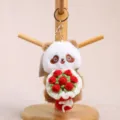 Cute plush panda keychain holding flower bouquet soft toy bag charm pendant gift. - 11cm (53g) / Brown Panda with Red Flower