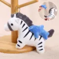 Cute zebra plush keychain with pull shark toy, soft stuffed animal bag charm for kids. - Pull-out Shark & Zebra Keychain
