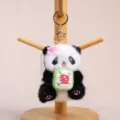 Cute panda plush toy keychain with flower and mahjong tile pendant, soft bag charm accessory. - Panda Holding Mahjong