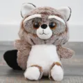 Cute sitting raccoon plush toy with big sparkling eyes, soft stuffed animal doll for kids gift. - 25cm / Brown