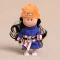 Mini cute doll toy with black hair orange hat and blue dress dress-up set for kids gift - 14cm / Little Potato 001