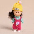 Mini cute dress-up doll toy with yellow hat and pink overalls for kids play decoration - 14cm / Small Potato 006
