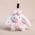 Simpatico portachiavi con coniglietto di peluche vestito floreale borsa charm 11cm - Coniglio Bianco Abito Floreale