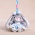 Ciondolo bambola coniglio in peluche grigio carino con vestito floreale blu giocattolo morbido - Coniglio Grigio Abito Floreale
