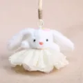Simpatico ciondolo con coniglietto in peluche bianco portachiavi con gonna in pizzo. - Coniglio Bianco Matrimonio Giallo