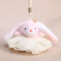 Simpatica bambola ciondolo coniglietto di peluche rosa con abito in pizzo bianco, portachiavi. - Coniglio Rosa Matrimonio Giallo