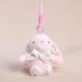 Portachiavi coniglietto di peluche rosa con fiocco floreale, bambola pendente 11cm. - Coniglio Farfallina Floreale Rosa