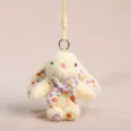 Portachiavi con coniglietto in peluche floreale, morbido ciondolo per borsa e chiavi carino. - Coniglio Farfallina Floreale Giallo