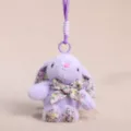 Portachiavi con coniglietto in peluche viola floreale, morbido ciondolo borsa da 11 cm. - Coniglio Farfallina Floreale Viola