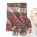 Classic plaid wool scarf, thick warm winter shawl with fringe, unisex gift for cold days. - Red & Black Houndstooth