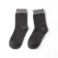 Cozy wool blend mid-calf socks featuring a contrasting ribbed cuff design for warm daily wear. - One Size / Dark Gray With Light Gray Edge