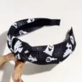Halloween printed knotted headband with spooky ghost pattern, wide brim hair accessory for party. - Spider Web Ghost