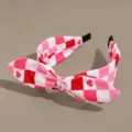 Grazioso cerchietto con fiocco cuore a quadri rosa, fascia per capelli con orecchie di coniglio - Scacchi con Cuori